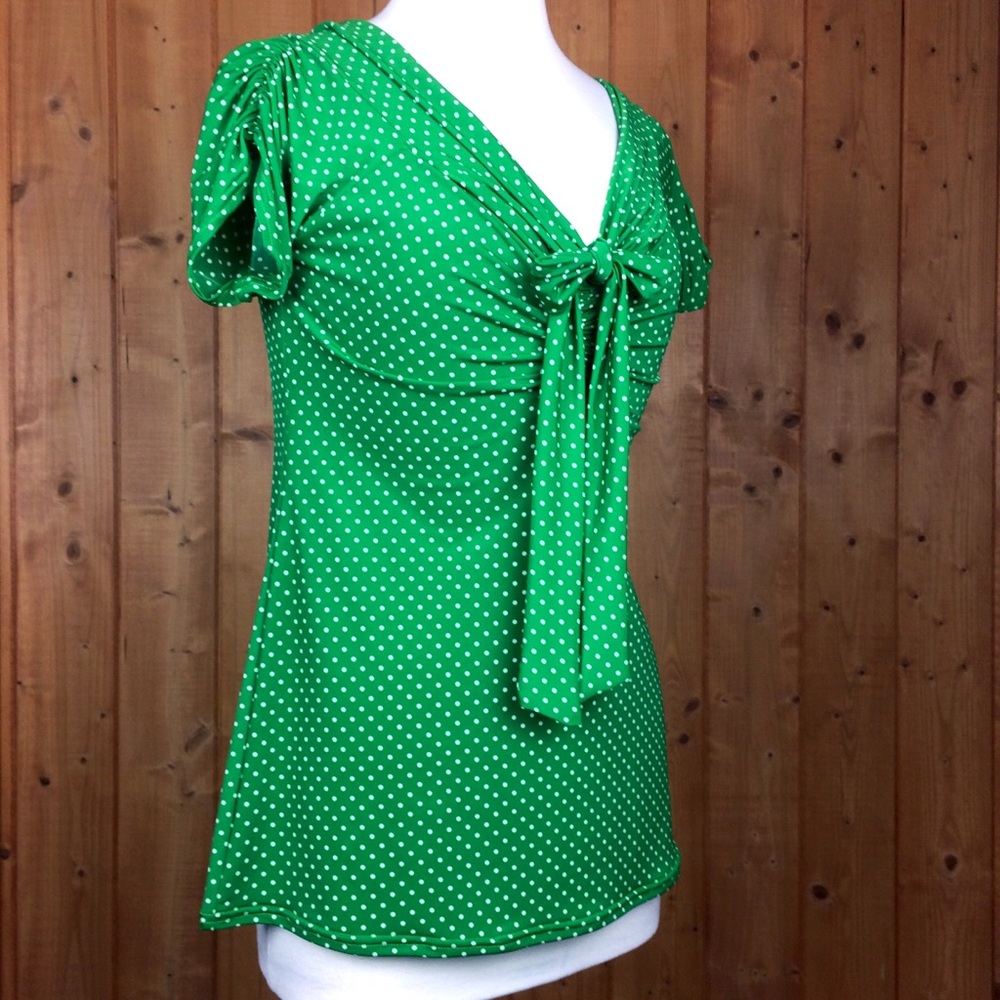 Pinky Pinups Green & White Polka Dot Tie Top XL